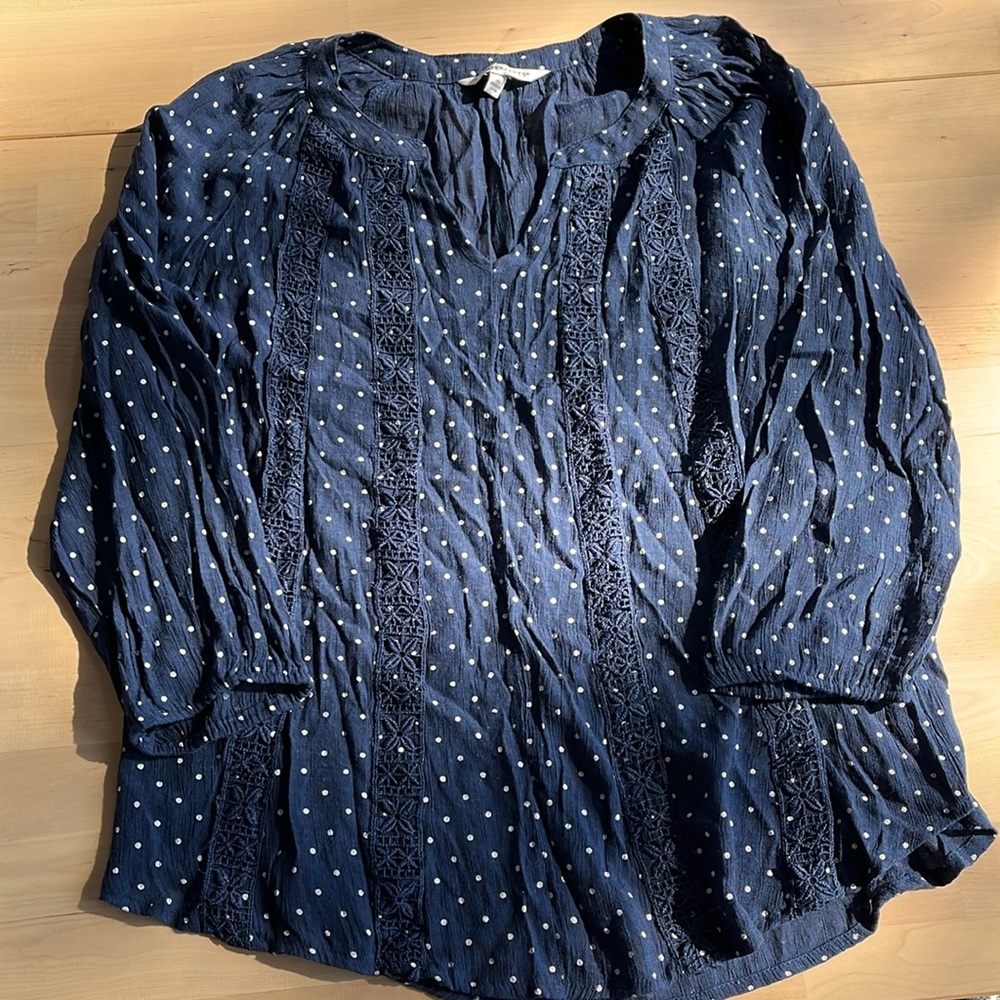 Counterparts Navy and White Polka Dot Blouse, Women’s Extra Large (XL)